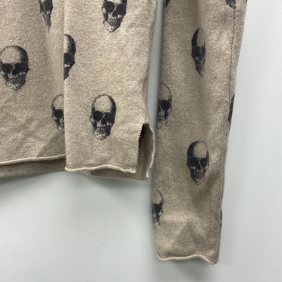 360 Cashmere Skull Graphic Intarsia Crewneck Long Sleeve Knit Sweater Tan Small - Picture 5 of 10